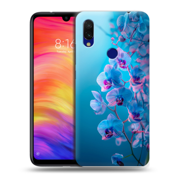 Силиконовый противоударный чехол на Xiaomi RedMi 7 с принтом голубые орхидеи Силиконовый противоударный чехол на Xiaomi RedMi 7 с принтом голубые орхидеи