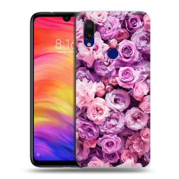 Силиконовый противоударный чехол на Xiaomi RedMi 7 с принтом лавандовые розы