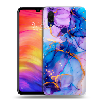 Силиконовый противоударный чехол на Xiaomi RedMi 7 с принтом синий мрамор Силиконовый противоударный чехол на Xiaomi RedMi 7 с принтом синий мрамор
