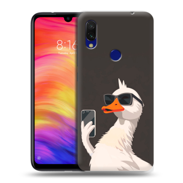 Силиконовый противоударный чехол на Xiaomi RedMi 7 с принтом утка в очках Силиконовый противоударный чехол на Xiaomi RedMi 7 с принтом утка в очках