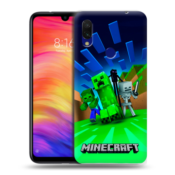 Силиконовый противоударный чехол на Xiaomi RedMi 7 с принтом Майнкрафт