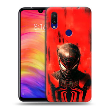 Силиконовый противоударный чехол на Xiaomi RedMi 7 с принтом человек паук spiderman Силиконовый противоударный чехол на Xiaomi RedMi 7 с принтом человек паук spiderman
