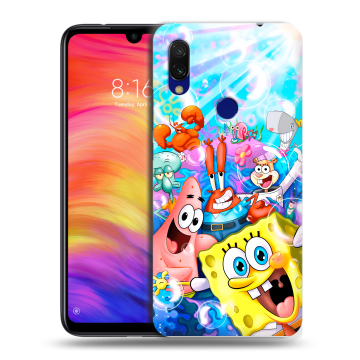 Силиконовый противоударный чехол на Xiaomi RedMi 7 с принтом спанчбоб спанч боб Силиконовый противоударный чехол на Xiaomi RedMi 7 с принтом спанчбоб спанч боб