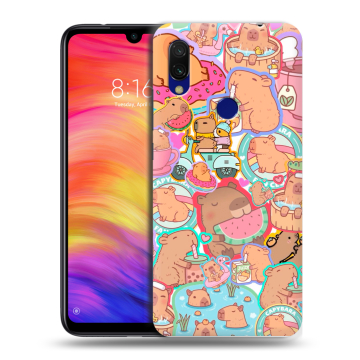 Силиконовый противоударный чехол на Xiaomi RedMi 7 с принтом капибары Силиконовый противоударный чехол на Xiaomi RedMi 7 с принтом капибары