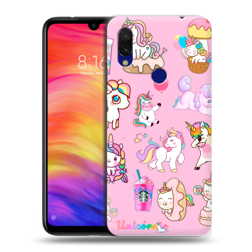 Силиконовый противоударный чехол на Xiaomi RedMi 7 с принтом розовые единороги Силиконовый противоударный чехол на Xiaomi RedMi 7 с принтом розовые единороги
