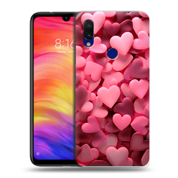 Силиконовый противоударный чехол на Xiaomi RedMi 7 с принтом розовые сердечки Силиконовый противоударный чехол на Xiaomi RedMi 7 с принтом розовые сердечки
