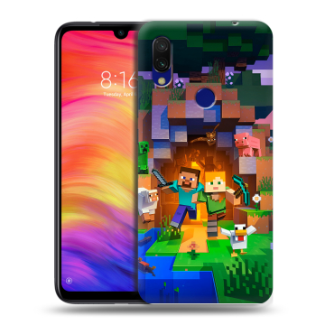 Силиконовый противоударный чехол на Xiaomi RedMi 7 с принтом Майнкрафт Minecraft