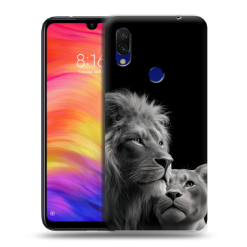 Силиконовый противоударный чехол на Xiaomi RedMi 7 с принтом Лев кошки
