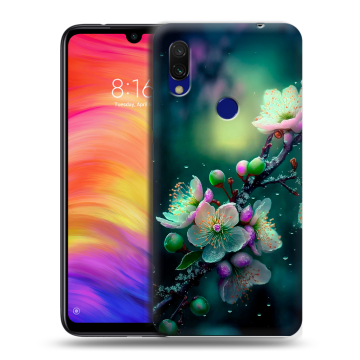 Силиконовый противоударный чехол на Xiaomi RedMi 7 с принтом Цветы и мрамор Силиконовый противоударный чехол на Xiaomi RedMi 7 с принтом Цветы и мрамор