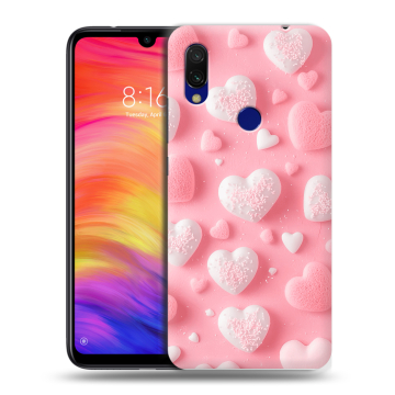 Силиконовый противоударный чехол на Xiaomi RedMi 7 с принтом Сердечки Силиконовый противоударный чехол на Xiaomi RedMi 7 с принтом Сердечки