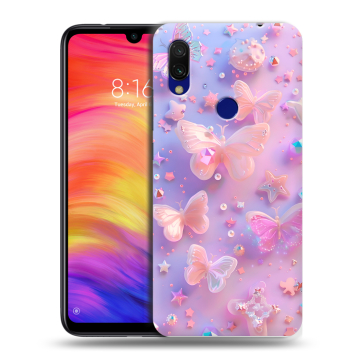 Силиконовый противоударный чехол на Xiaomi RedMi 7 с принтом Бабочки Силиконовый противоударный чехол на Xiaomi RedMi 7 с принтом Бабочки