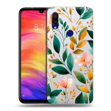 Силиконовый противоударный чехол на Xiaomi RedMi 7 с принтом Цветы паттерн