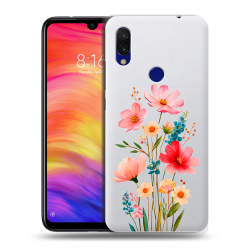 Силиконовый противоударный чехол на Xiaomi RedMi 7 с принтом Цветы