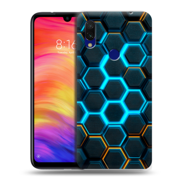 Силиконовый противоударный чехол на Xiaomi RedMi 7 с принтом Неоновые соты