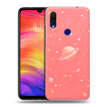 Силиконовый противоударный чехол на Xiaomi RedMi 7 с принтом Розовый космос