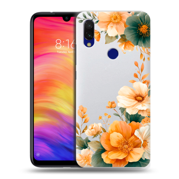 Силиконовый противоударный чехол на Xiaomi RedMi 7 с принтом Цветы принт