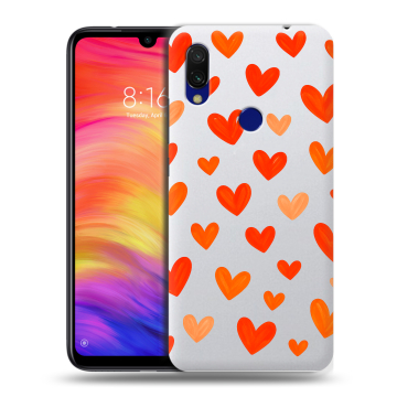 Силиконовый противоударный чехол на Xiaomi RedMi 7 с принтом Сердечки