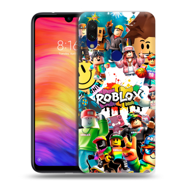 Силиконовый противоударный чехол на Xiaomi RedMi 7 с принтом Roblox Роблокс