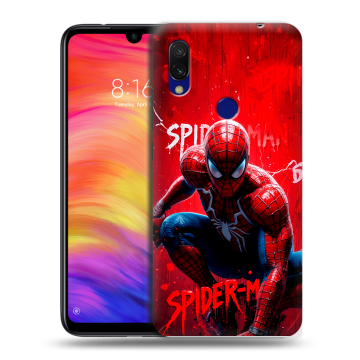 Силиконовый противоударный чехол на Xiaomi RedMi 7 с принтом Spiderman Человек паук