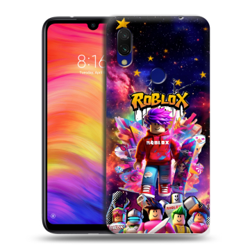 Силиконовый противоударный чехол на Xiaomi RedMi 7 с принтом Roblox Роблокс