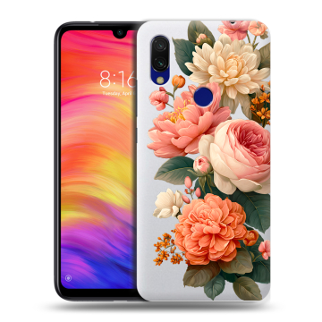 Силиконовый противоударный чехол на Xiaomi RedMi 7 с принтом цветы Силиконовый противоударный чехол на Xiaomi RedMi 7 с принтом цветы