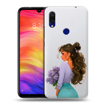 Силиконовый противоударный чехол на Xiaomi RedMi 7 с принтом девушка цветы Силиконовый противоударный чехол на Xiaomi RedMi 7 с принтом девушка цветы