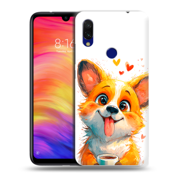 Силиконовый противоударный чехол на Xiaomi RedMi 7 с принтом корги Силиконовый противоударный чехол на Xiaomi RedMi 7 с принтом корги