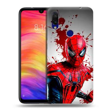 Силиконовый противоударный чехол на Xiaomi RedMi 7 с принтом Spiderman Человек паук Силиконовый противоударный чехол на Xiaomi RedMi 7 с принтом Spiderman Человек паук