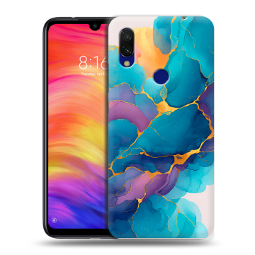 Силиконовый противоударный чехол на Xiaomi RedMi 7 с принтом Мрамор блестки Силиконовый противоударный чехол на Xiaomi RedMi 7 с принтом Мрамор блестки