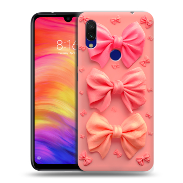 Силиконовый противоударный чехол на Xiaomi RedMi 7 с принтом Розовые бантики Силиконовый противоударный чехол на Xiaomi RedMi 7 с принтом Розовые бантики