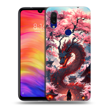 Силиконовый противоударный чехол на Xiaomi RedMi 7 с принтом Дракон Японский Силиконовый противоударный чехол на Xiaomi RedMi 7 с принтом Дракон Японский