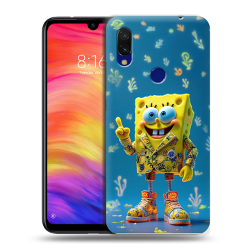 Силиконовый противоударный чехол на Xiaomi RedMi 7 с принтом Спанч боб Спанчбоб Силиконовый противоударный чехол на Xiaomi RedMi 7 с принтом Спанч боб Спанчбоб