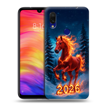Силиконовый противоударный чехол на Xiaomi RedMi 7 с принтом Новый год коня