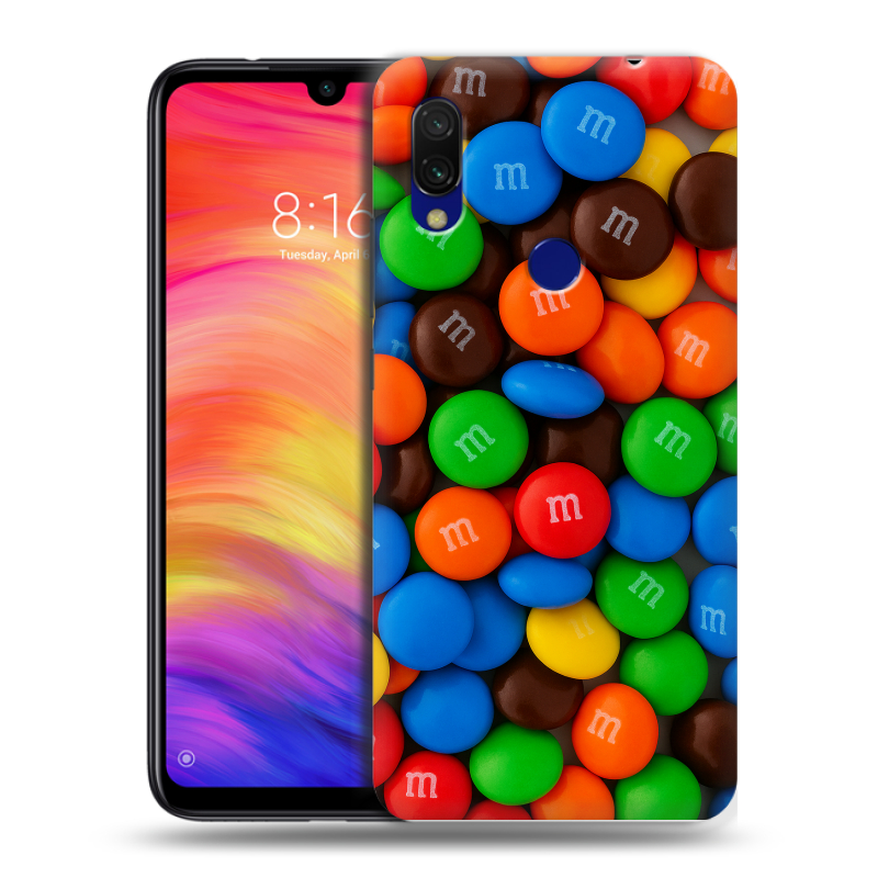 Силиконовый противоударный чехол на Xiaomi RedMi 7 с принтом Конфеты Силиконовый противоударный чехол на Xiaomi RedMi 7 с принтом Конфеты