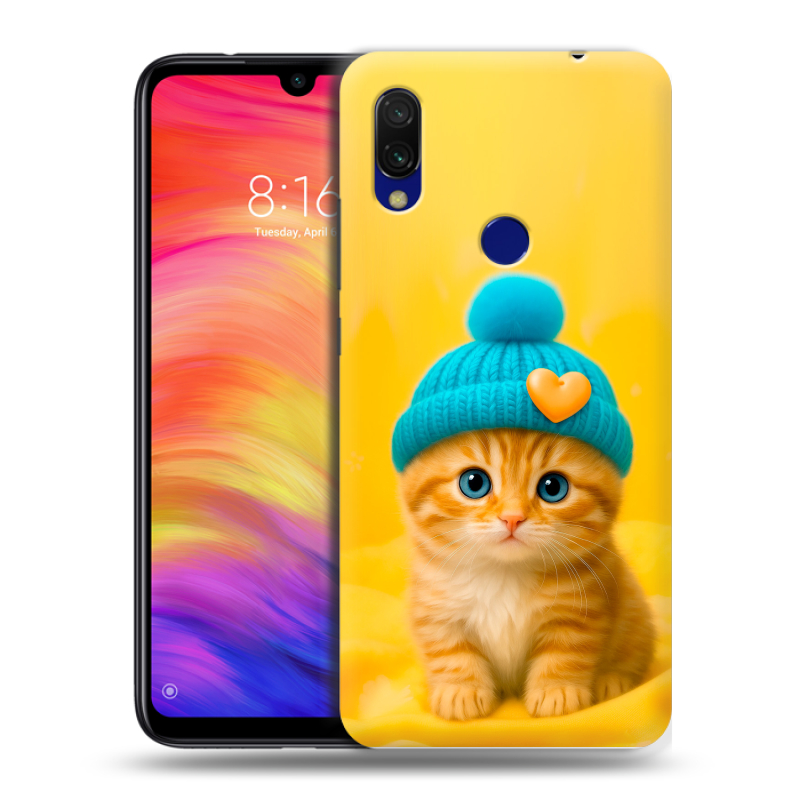 Пластиковый чехол на Xiaomi RedMi 7 с принтом Котенок в шапке Пластиковый чехол на Xiaomi RedMi 7 с принтом Котенок в шапке