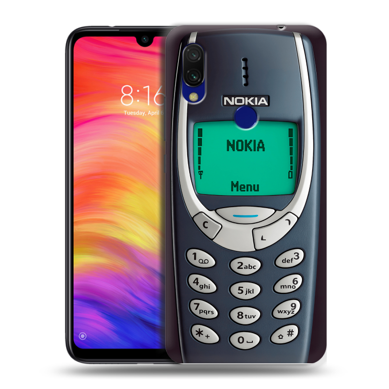 Силиконовый противоударный чехол на Xiaomi RedMi 7 с принтом Старый телефон Силиконовый противоударный чехол на Xiaomi RedMi 7 с принтом Старый телефон