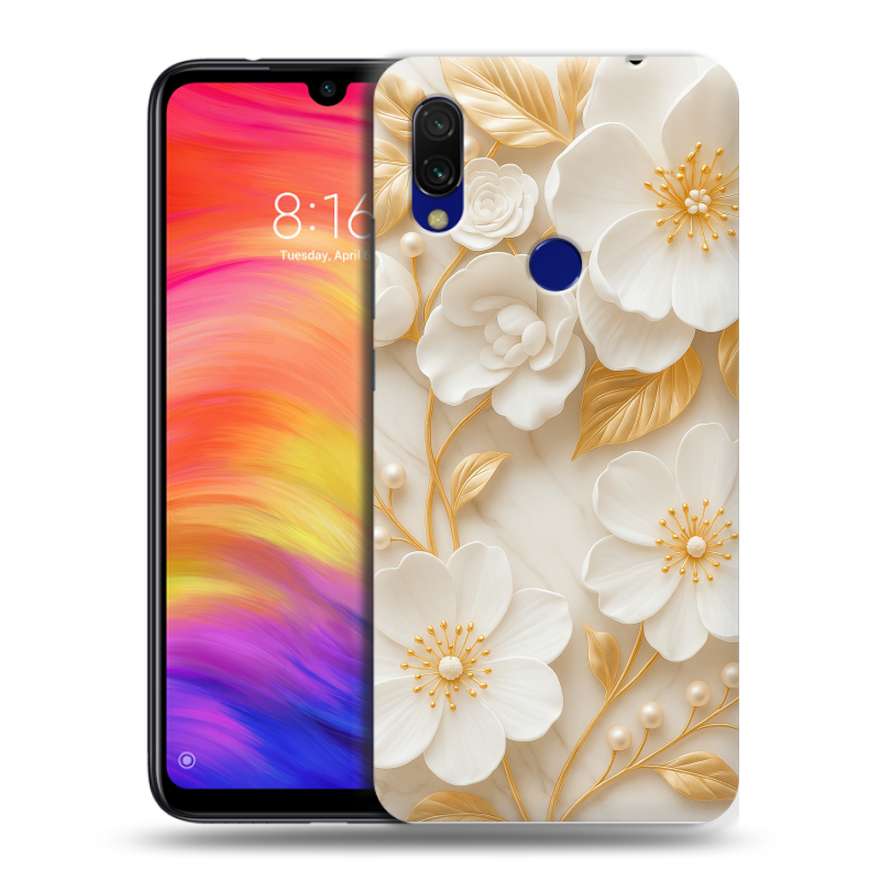 Силиконовый противоударный чехол на Xiaomi RedMi 7 с принтом Цветы Силиконовый противоударный чехол на Xiaomi RedMi 7 с принтом Цветы