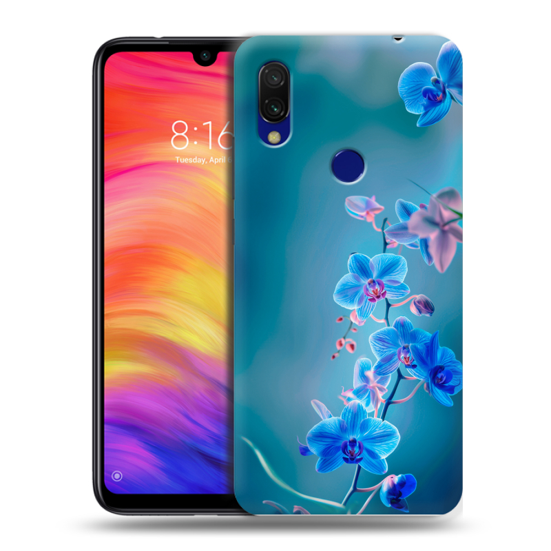 Пластиковый чехол на Xiaomi RedMi 7 с принтом Голубые цветы Пластиковый чехол на Xiaomi RedMi 7 с принтом Голубые цветы