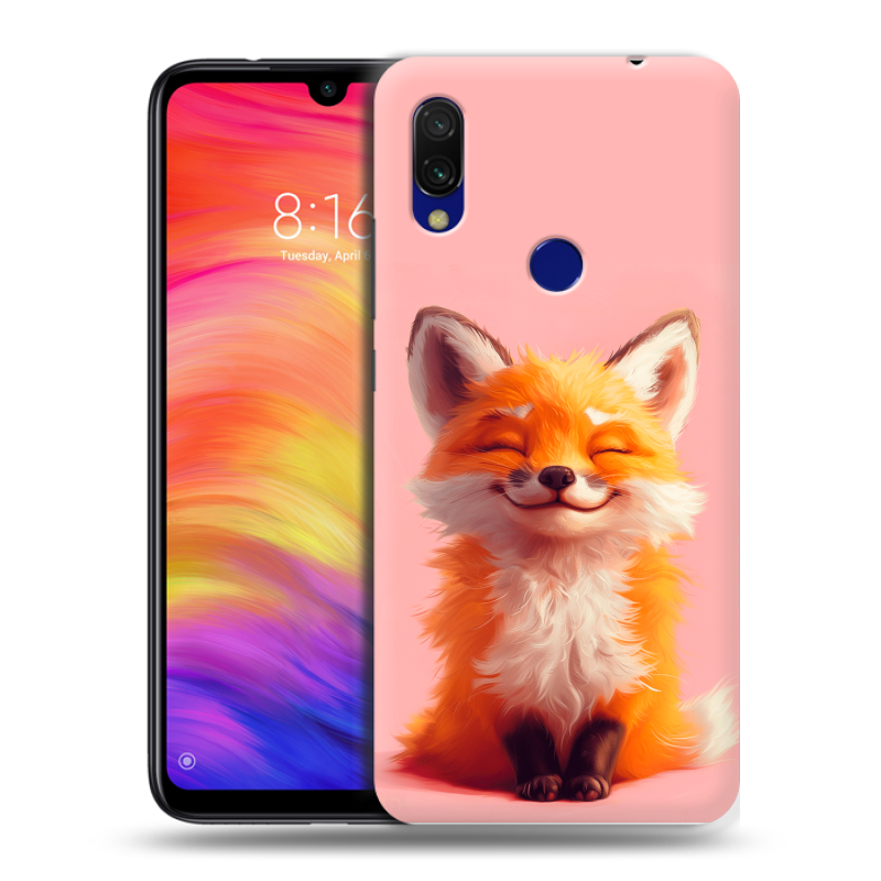 Силиконовый противоударный чехол на Xiaomi RedMi 7 с принтом милая лиса Силиконовый противоударный чехол на Xiaomi RedMi 7 с принтом милая лиса