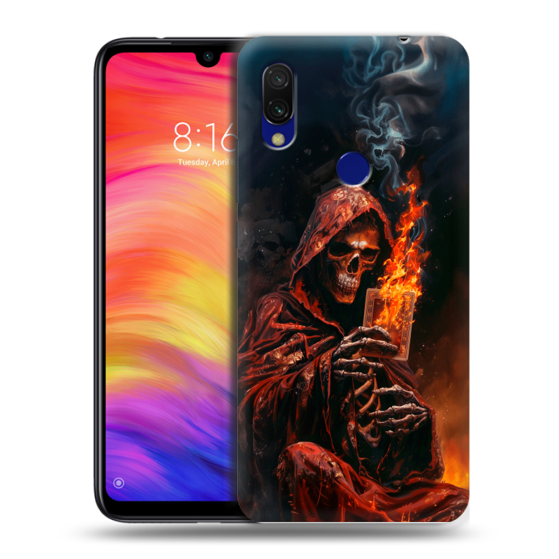 Пластиковый чехол на Xiaomi RedMi 7 с принтом Скелет и карты Пластиковый чехол на Xiaomi RedMi 7 с принтом Скелет и карты