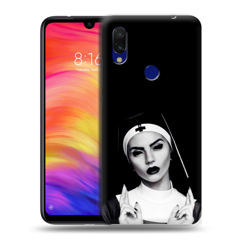 Силиконовый противоударный чехол на Xiaomi RedMi 7 с принтом монашка Силиконовый противоударный чехол на Xiaomi RedMi 7 с принтом монашка
