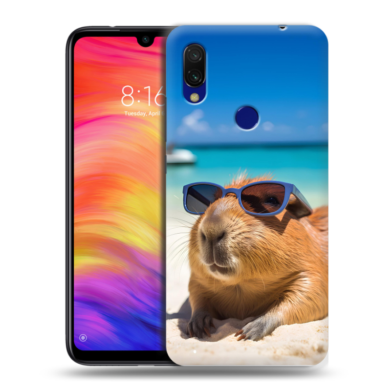 Силиконовый противоударный чехол на Xiaomi RedMi 7 с принтом Капибара Силиконовый противоударный чехол на Xiaomi RedMi 7 с принтом Капибара
