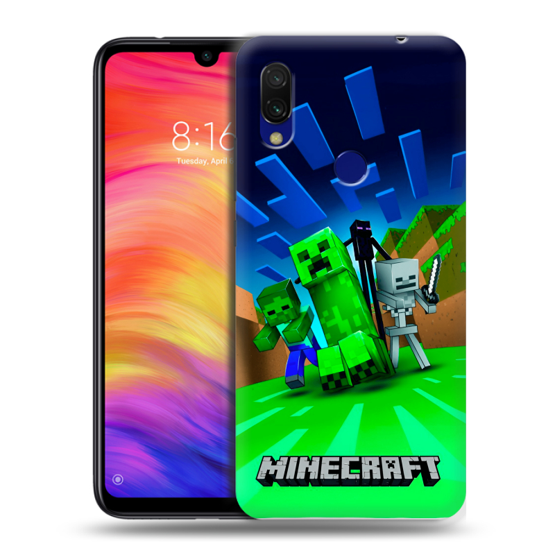 Силиконовый противоударный чехол на Xiaomi RedMi 7 с принтом Майнкрафт Силиконовый противоударный чехол на Xiaomi RedMi 7 с принтом Майнкрафт