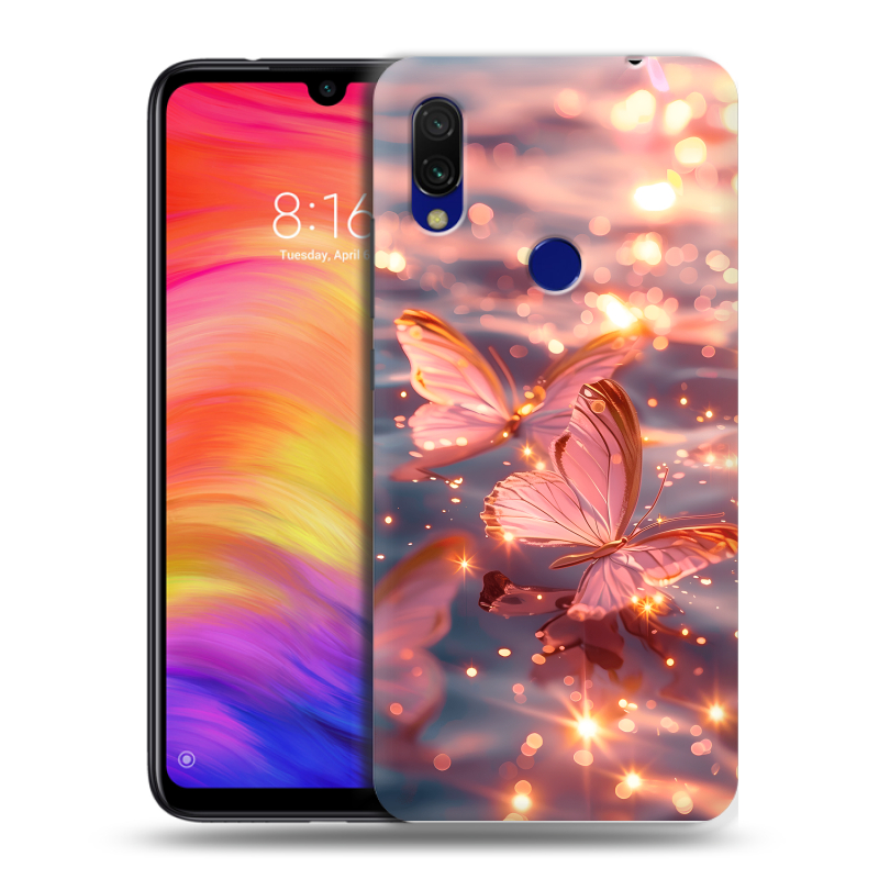 Пластиковый чехол на Xiaomi RedMi 7 с принтом бабочки розовые Пластиковый чехол на Xiaomi RedMi 7 с принтом бабочки розовые