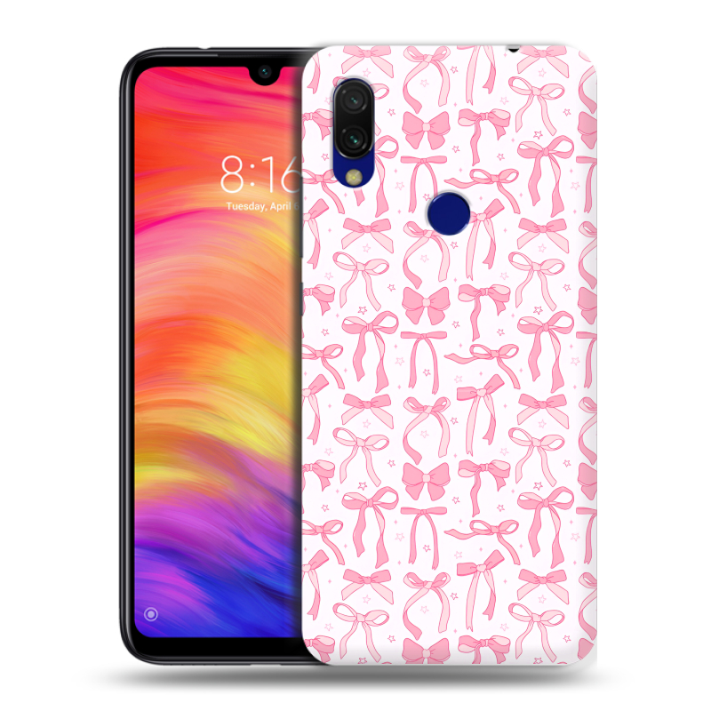 Силиконовый противоударный чехол на Xiaomi RedMi 7 с принтом Розовые бантики Силиконовый противоударный чехол на Xiaomi RedMi 7 с принтом Розовые бантики