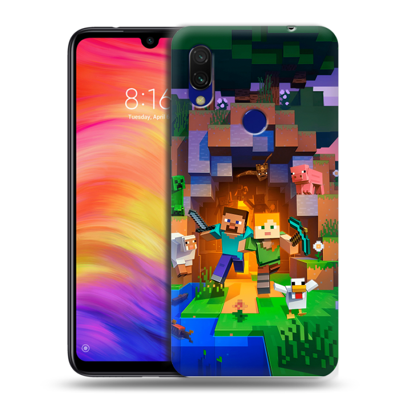 Силиконовый противоударный чехол на Xiaomi RedMi 7 с принтом Майнкрафт Minecraft Силиконовый противоударный чехол на Xiaomi RedMi 7 с принтом Майнкрафт Minecraft