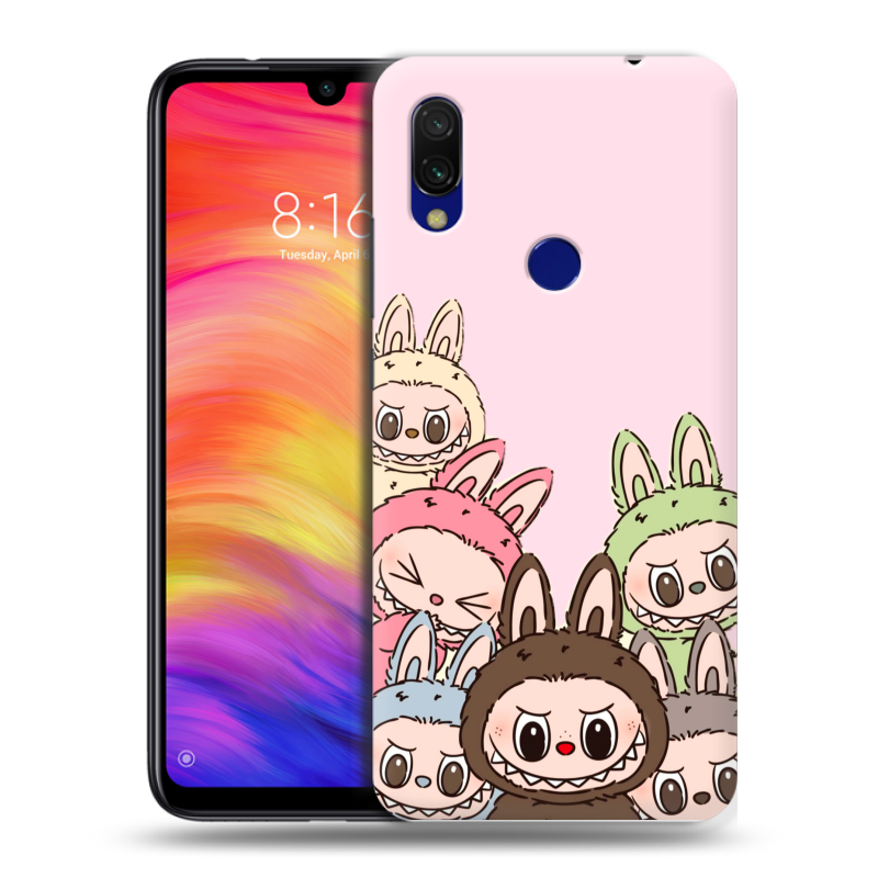 Силиконовый противоударный чехол на Xiaomi RedMi 7 с принтом Лабубу Силиконовый противоударный чехол на Xiaomi RedMi 7 с принтом Лабубу