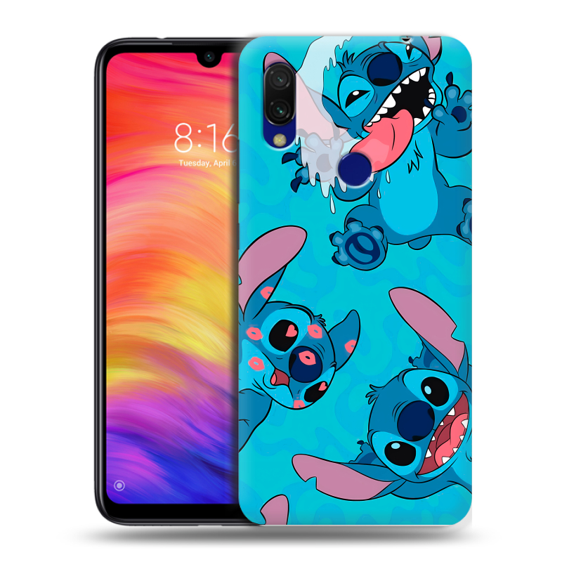 Силиконовый противоударный чехол на Xiaomi RedMi 7 с принтом Лило и Стич Силиконовый противоударный чехол на Xiaomi RedMi 7 с принтом Лило и Стич