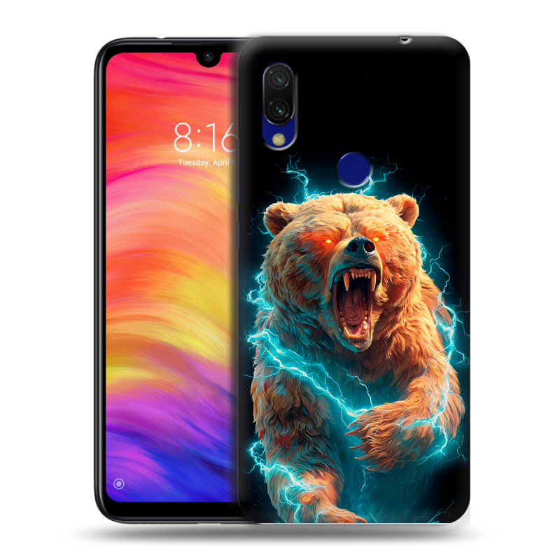 Силиконовый противоударный чехол на Xiaomi RedMi 7 с принтом Медведь Силиконовый противоударный чехол на Xiaomi RedMi 7 с принтом Медведь