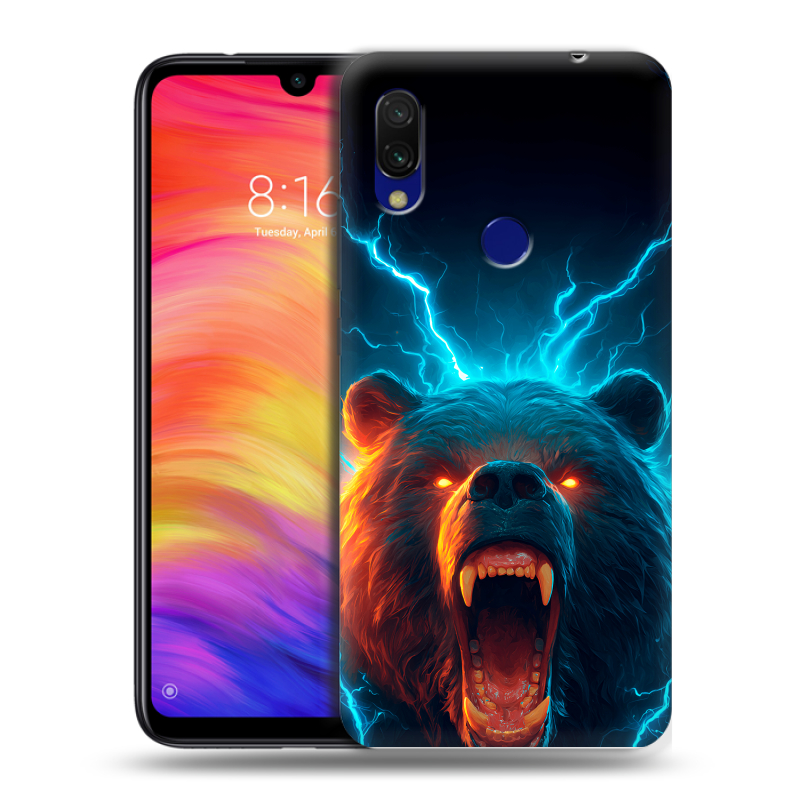 Силиконовый противоударный чехол на Xiaomi RedMi 7 с принтом Медведь Силиконовый противоударный чехол на Xiaomi RedMi 7 с принтом Медведь